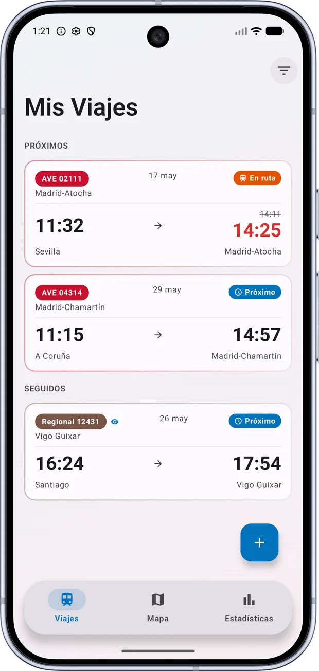 Lista de viajes en tren en Trenecitos para Android