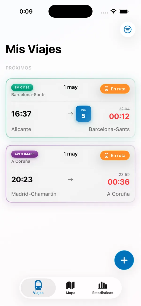 Lista de viajes en tren en Trenecitos para iPhone