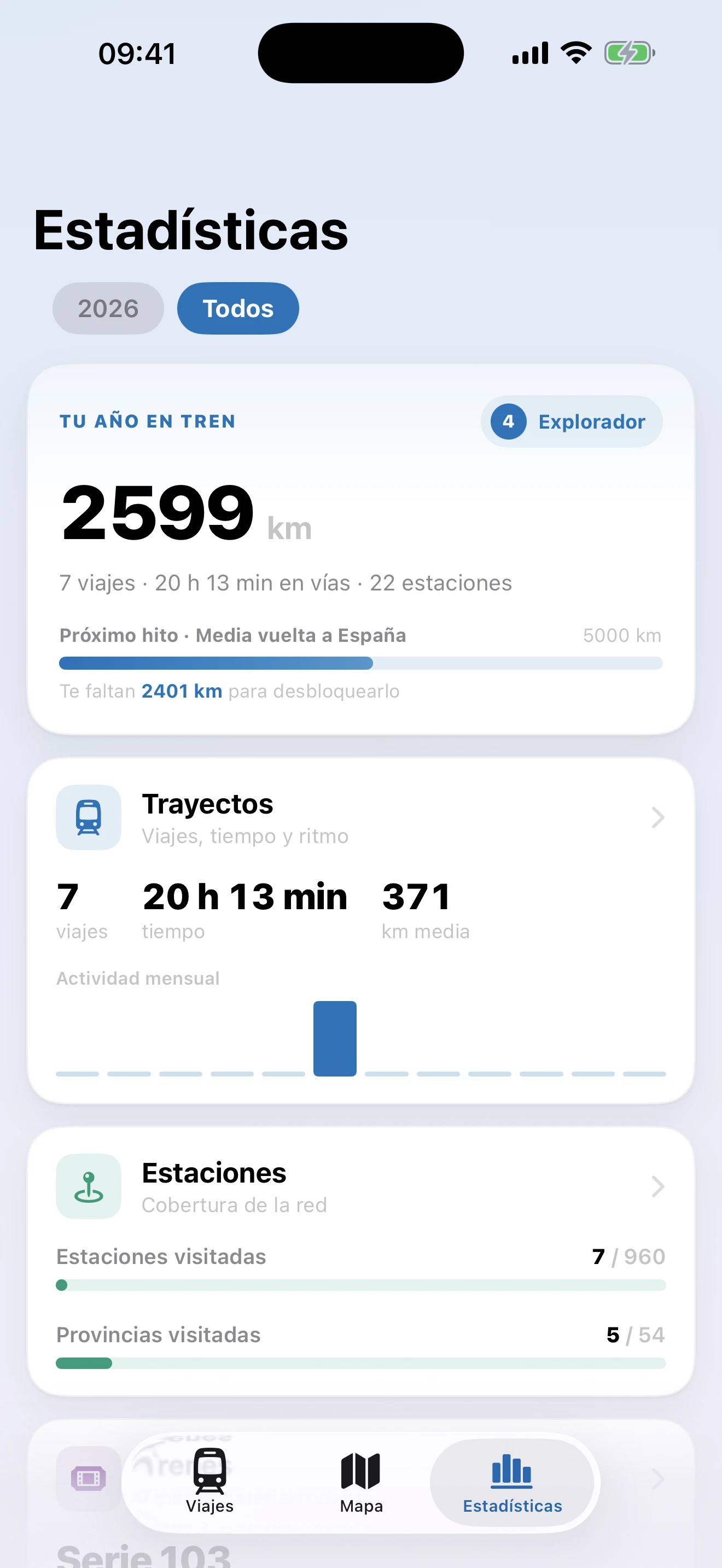Estadísticas de viajes en tren en Trenecitos para iPhone